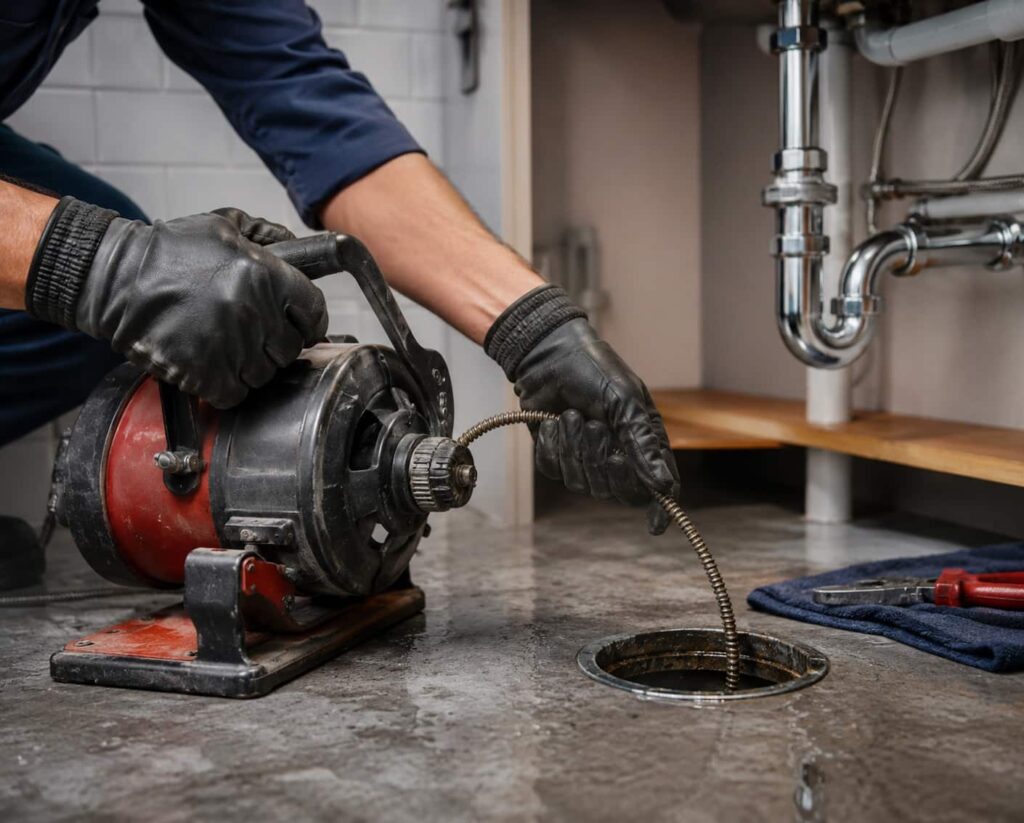 Drain cleaning services by expert plumber